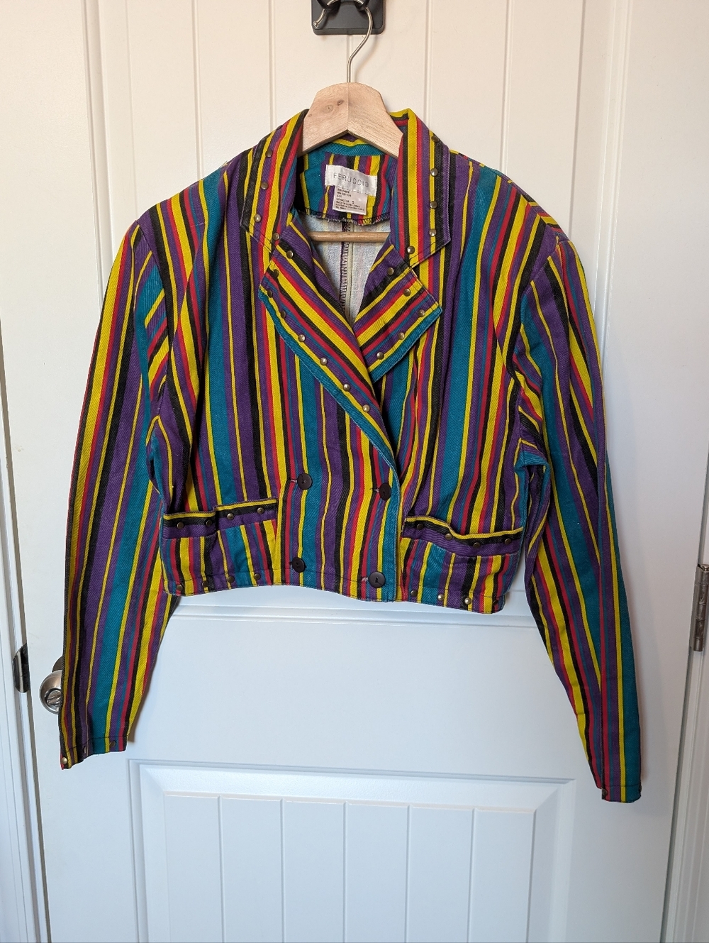 Vintage Feruccio Women’s Striped Wool Blend Blazer W5 Multi Colored